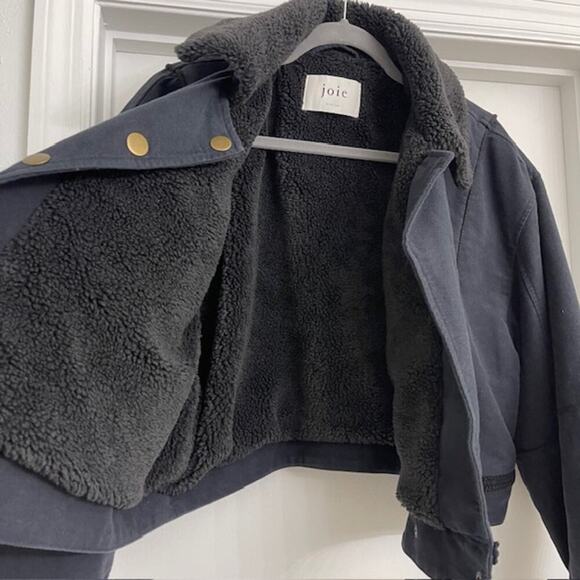 Joie Women's Lazaro Cropped Sherpa Lined Winter Coat Jacket Black Sz L - Picture 4 of 12